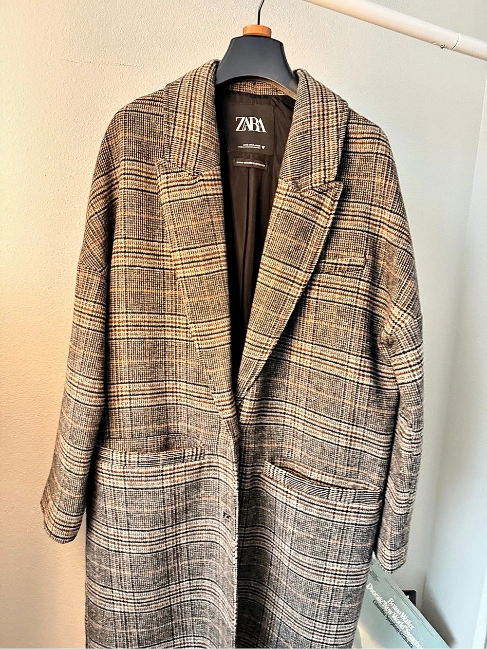 Zara Plaid Long Coat in Brown & Gray Like New